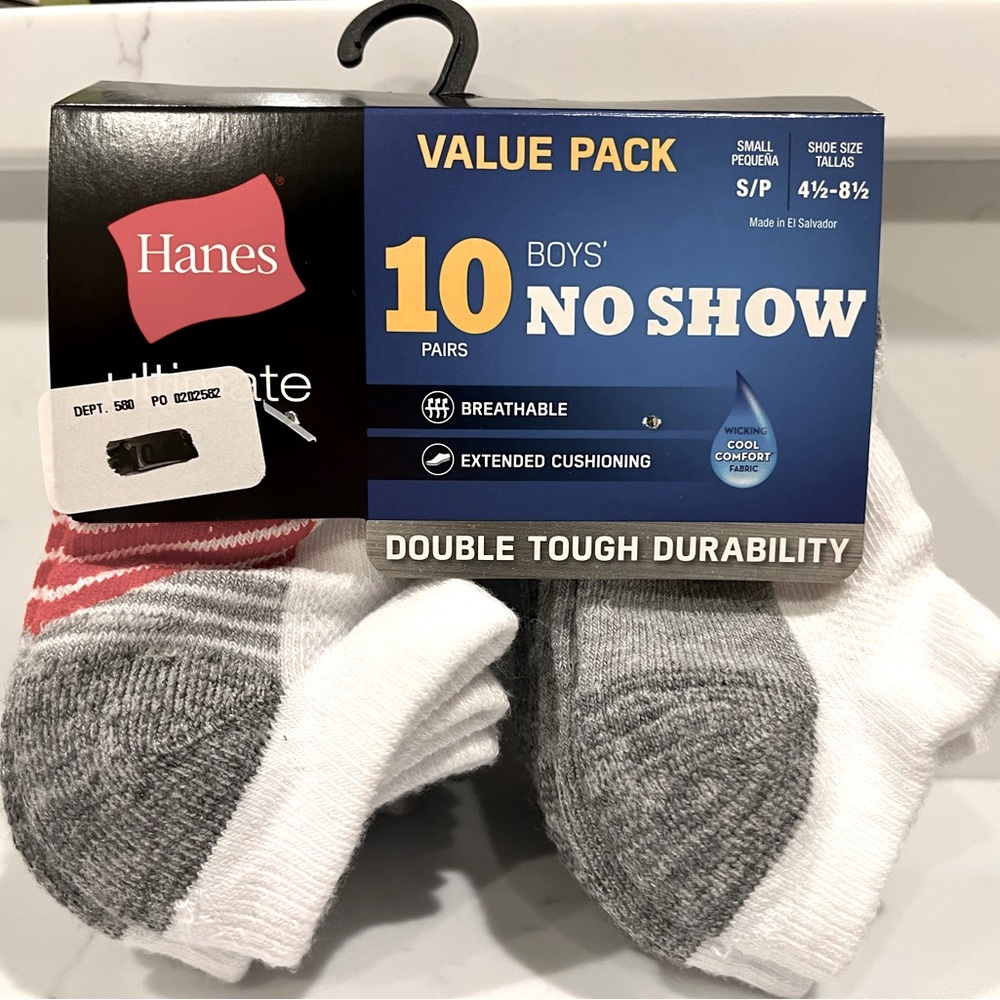 Hanes Boys No Show Socks, new